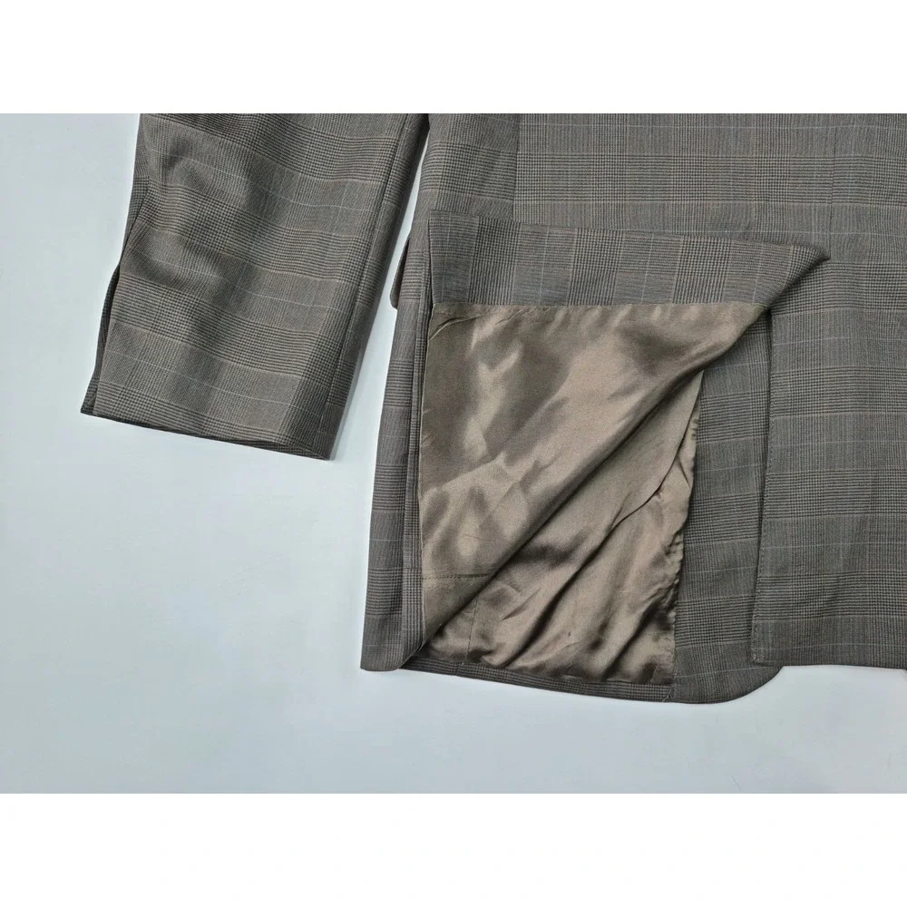 Jos A Bank Mens Wool Sports Coat 42L Taupe Plaid 2 Button Blazer P801